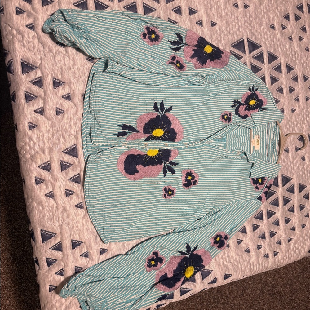 Maeve Striped Floral Embroidered Blouse